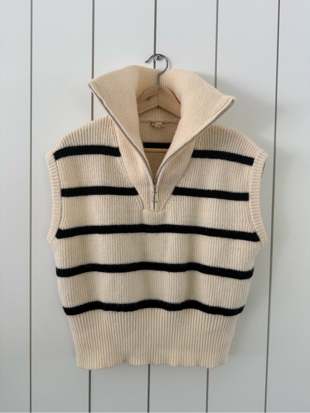Hem & Thread Cream and Black Striped Zip Mock-Neck Sweater Vest